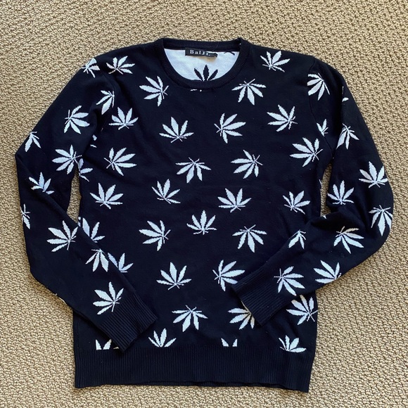 Weed Pot Leaf Pattern Design Black Crewneck Sweater - Picture 1 of 4